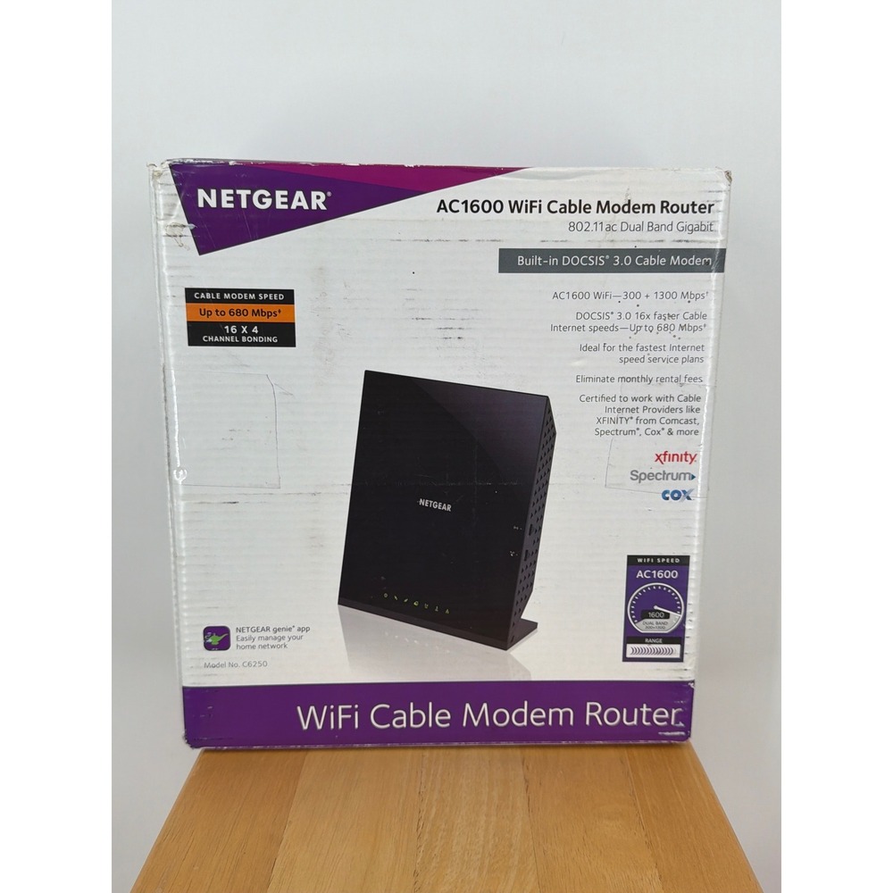 Netgear AC1600 WiFi Cable Modem Router DOCSIS 3.0 C6250 Dual Band Gigabit